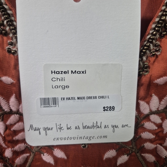 NWT Ex Voto Hazel Maxi Dress V- Neck Long Sleeve Chili Orange Women's Size Large - Picture 5 of 6